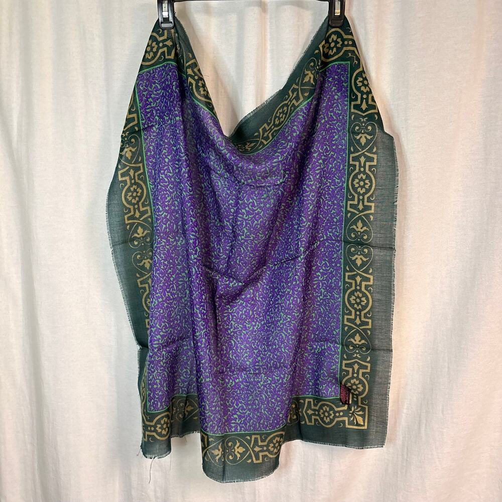 Vintage Liz Sinclair Sheer Purple Green Scarf Wrap 30x30 Square Boho